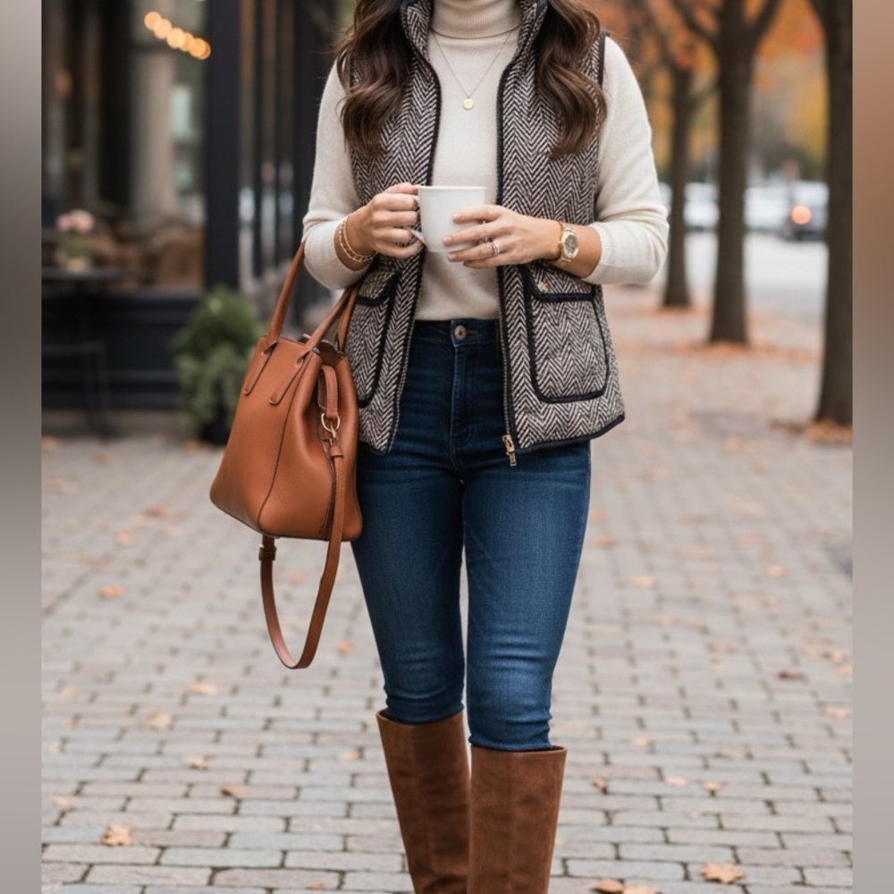 Chic Herringbone Patterned Vest - image 1